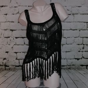 John Fashion Black Crochet/Knit with Fringe